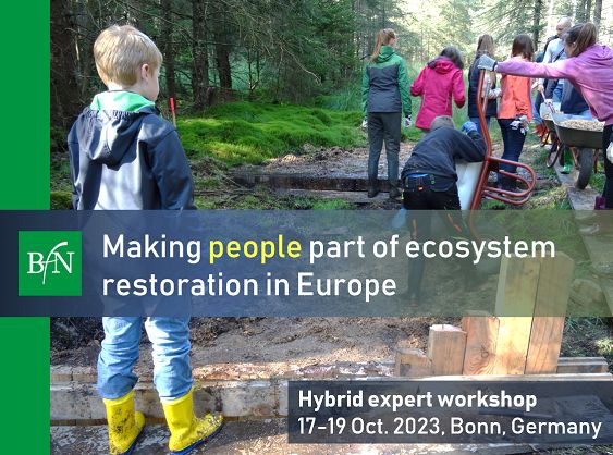 Social media card of the workshop hybrid workshop entitled "Making people part of ecosystem restoration in Europe".
