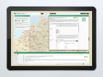 Screenshot of the BonaRes Repository, a research data infrastructure for soil and agricultural sciences. The left side shows a map of Germany with highlighted cities and road network. The right-hand side shows an open data sheet entitled 'KOPOS - Sustainability and transformation criteria set for sustainability initiatives in the agri-food sector', including details of the authors, publication information and a brief summary of the content in English and German.  Translated with DeepL.com (free
