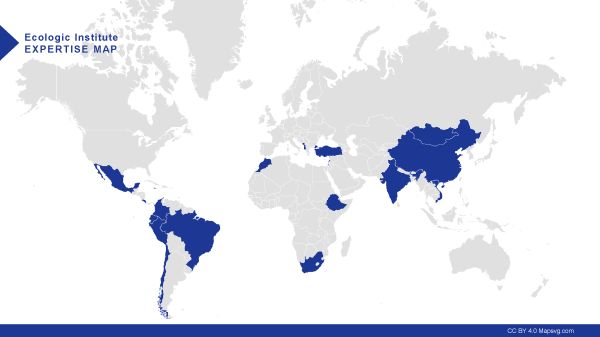 Interactive pdf showing the different project regions of Ecologic Institute in the field of international development.