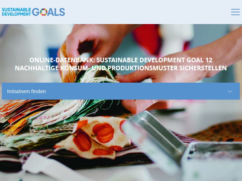 Websitescreen der Startseite der Online-Datenbank zum SDG12 "Nachhaltige Konsum- und Produktionsmuster"