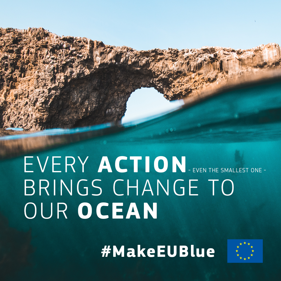 Project Visual; text: every action brings change to our ocean; #MakeEUBlue