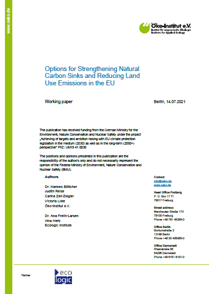 Publication cover: Options for Strengthening Natural Carbon Sinks and Reducing Land Use Emissions in the EU
