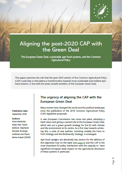 Cover publication "Aligning the post-2020 Common Agricultural Policy with the European Green Deal"