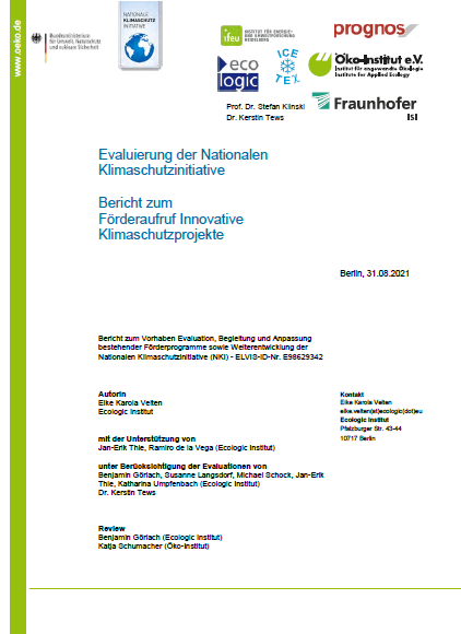 Cover of the publication "Evaluierung der Nationalen Klimaschutzinitiative. Bericht zum Förderaufruf Innovative Klimaschutzprojekte"