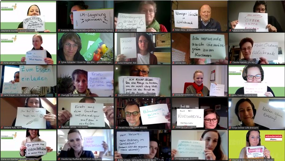 Screenshot of the participants and their pledges to reduce food waste