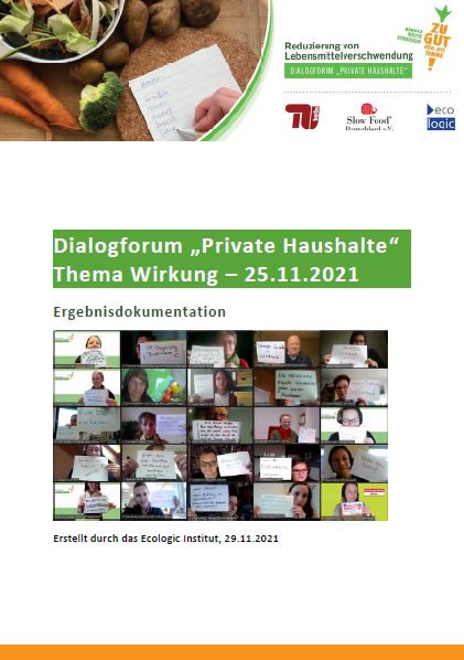 Cover of the document "Dialogforum "Private Haushalte" Thema Wirkung – 25.11.2021 Ergebnisdokumentation"