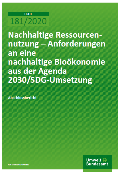 Cover of the final report "Nachhaltige Ressourcennutzung – Anforderungen an eine nachhaltige Bioökonomie aus der Agenda 2030/SDG-Umsetzung"