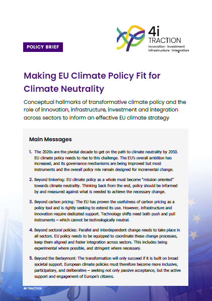 Cover of the 4i-Traction policy brief "Making EU Climate Policy Fit for Climate Neutrality"