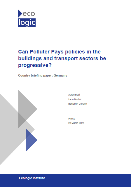Cover of the publication "Can Polluter Pays policies in the buildings and transport sectors be progressive? Country briefing paper: Germany"