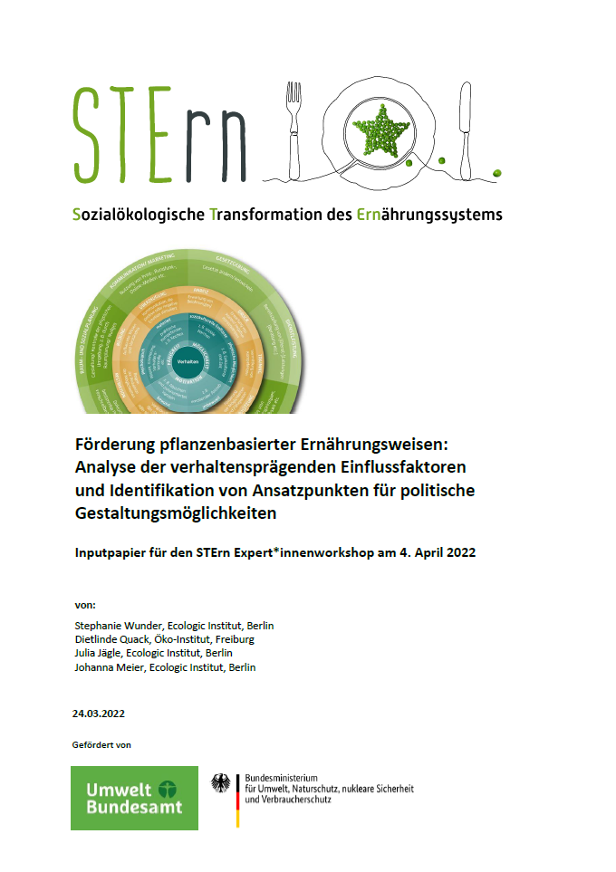 Cover "Förderung pflanzenbasierter Ernährungsweisen: Analyse der verhaltensprägenden Einflussfaktoren und Identifikation von Ansatzpunkten für politische Gestaltungsmöglichkeiten"