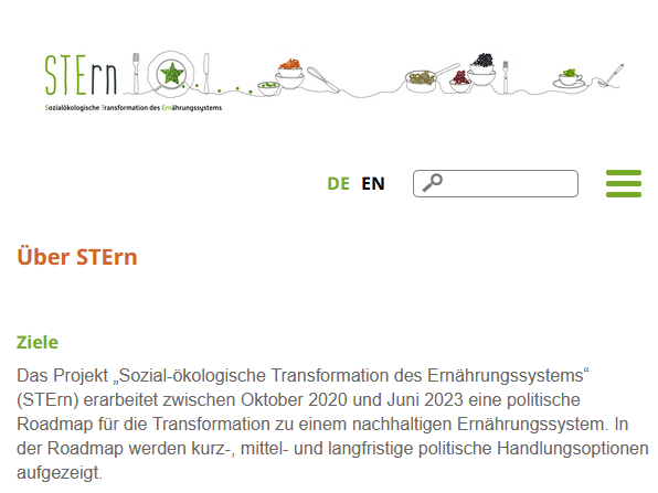 Screenshot der STErn-Projektwebsite