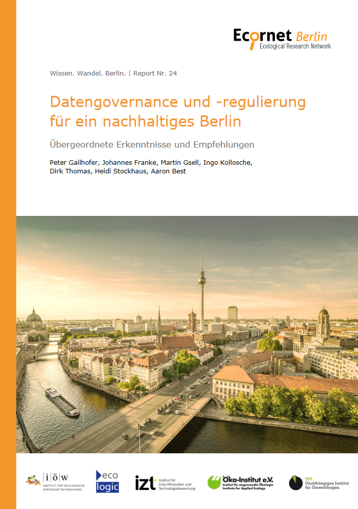 Cover of the publication "Datengovernance und -regulierung für ein nachhaltiges Berlin. Übergeordnete Erkenntnisse und Empfehlungen"