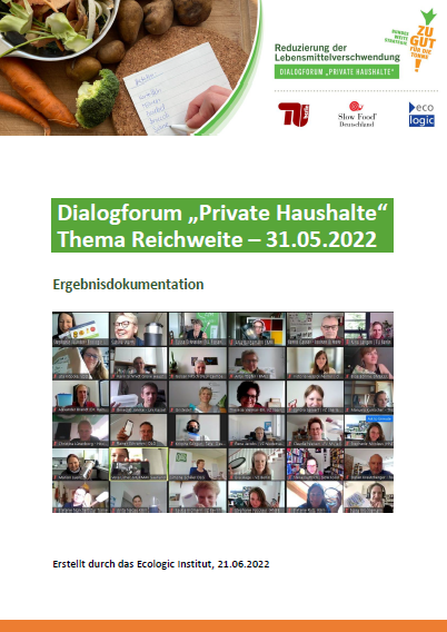 Cover of the document "Dialogforum "Private Haushalte" Thema Reichweite – 31.05.2022 Ergebnisdokumentation"