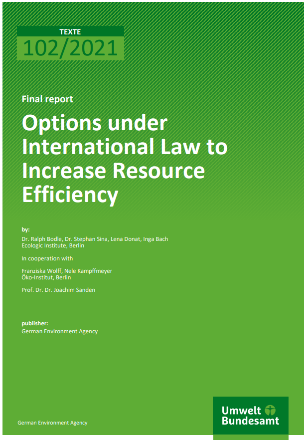 Cover of the Report "Options under International Law to Increase Resource Efficiency"