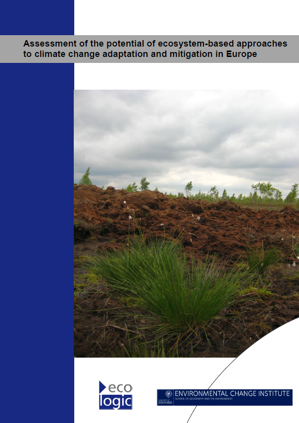 Cover of the report "Assessment of the potential of ecosystem-based approaches to climate change adaptation and mitigation in Europe". Cover picture shows a tuft of grass on a field