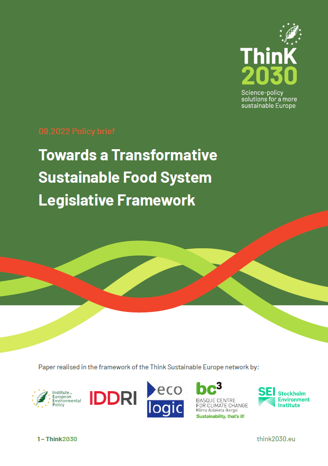 Cover of the Think2030 policy brief "Towards a Transformative Sustainable Food System Legislative Framework"