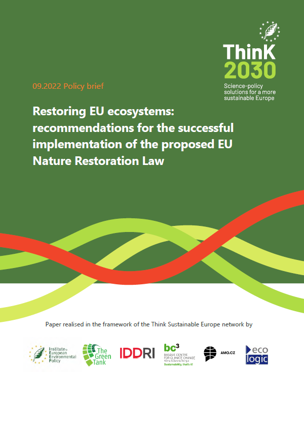 Covber of the Think2030 policy brief "Restoring EU ecosystems: recommendations for the successful implementation of the proposed EU Nature Restoration Law"