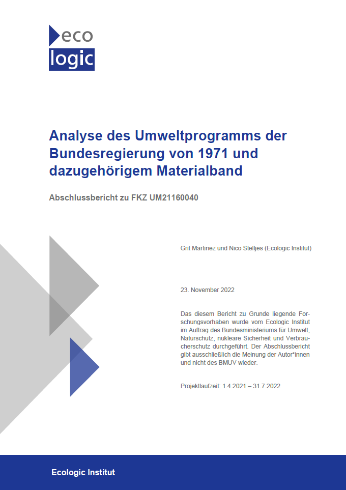 Cover of the project report "Analyse des Umweltprogramms der Bundesregierung von 1971 und dazugehörigem Materialband"