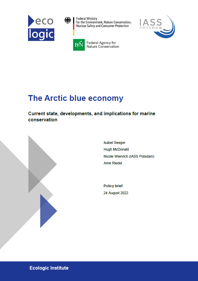 Cover of the policy brief "The Arctic blue economy. Current state, developments, and implications for marine conservation"