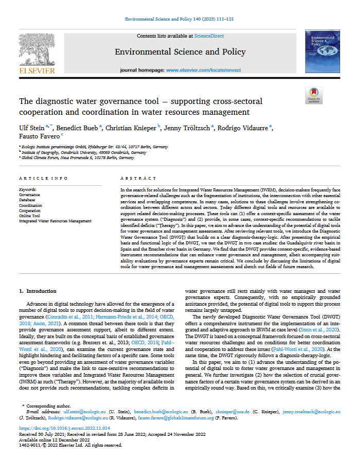 first page of the article "The diagnostic water governance tool "