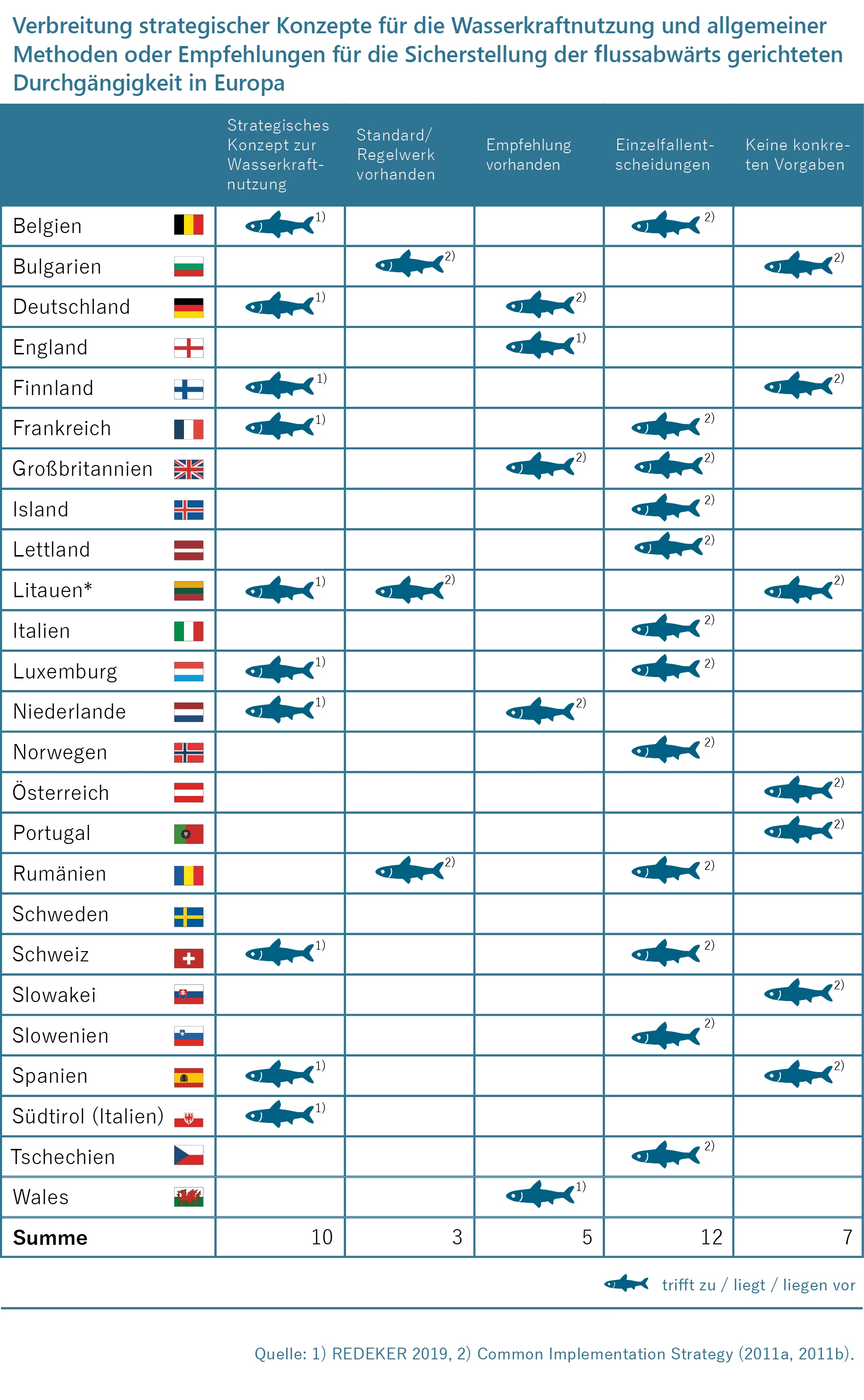 Infografik zur Verbreitung strategischer Konzepte für die Wasserkraftnutzung