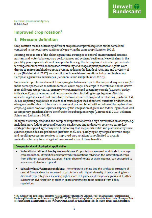 1st page of the fact sheet "Improved crop rotation"