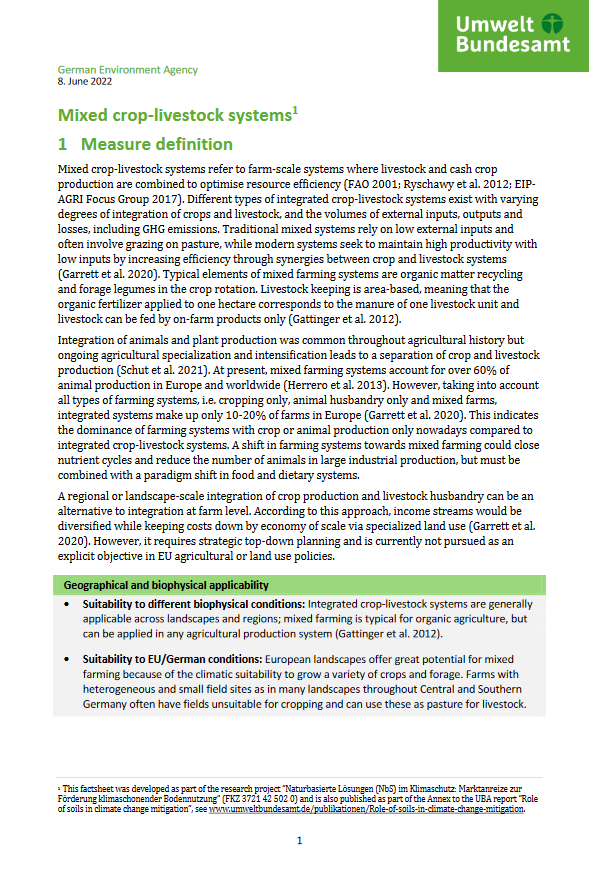 1st page of the fact sheet "Mixed crop-livestock systems"