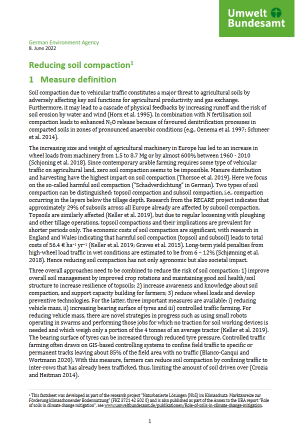 1st page of the fact sheet "Reducing soil compaction"