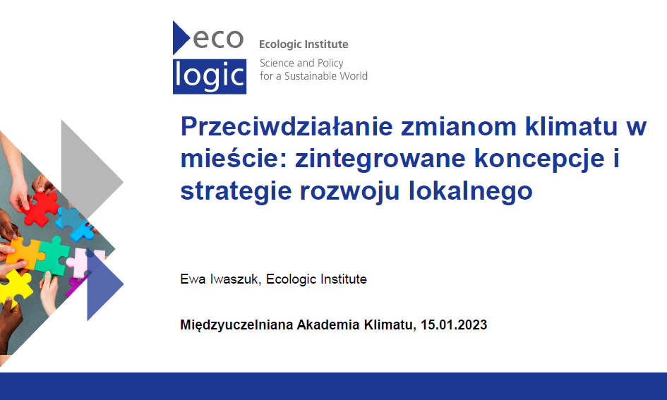 first presentation slide "Przeciwdziałanie zmianom klimatu w mieście: zintegrowane koncepcje i strategie rozwoju lokalnego"