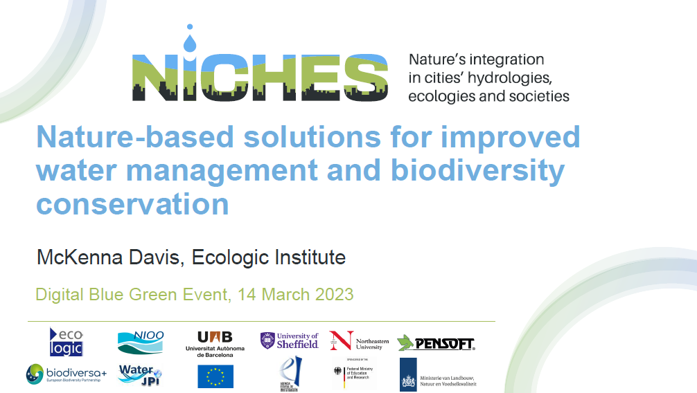 1st presentation slide of McKenna's "Nature-based solutions for improved water management and biodiversity conservation" speech