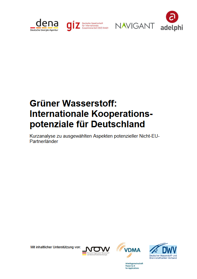 Cover of the analysis "Grüner Wasserstoff: Internationale Kooperationspotenziale für Deutschland"