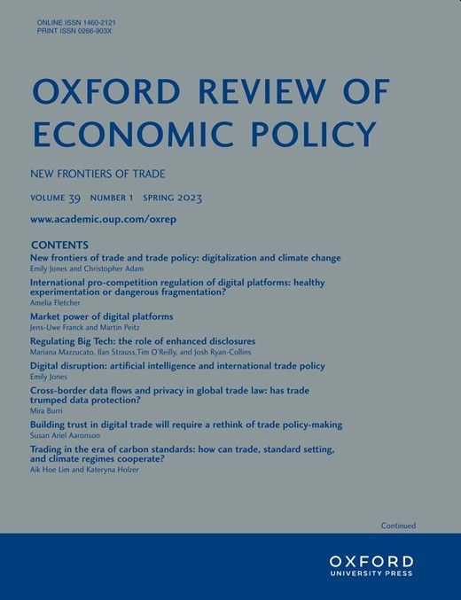 Cover of the Oxford Review of Economic Policy, Volume 39, Issue 1, Spring 2023 New Frontiers of Trade