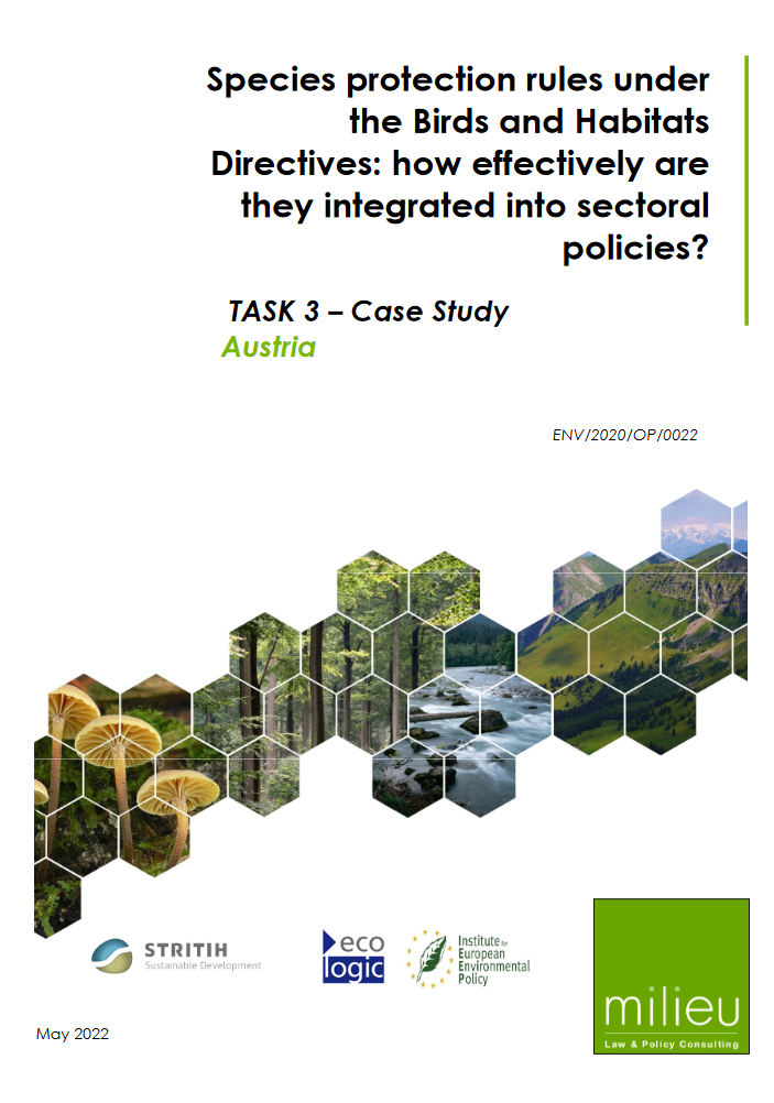 Cover of the case study Austria on "Species protection rules under the Birds and Habitats Directives: how effectively are they integrated into sectoral policies?"