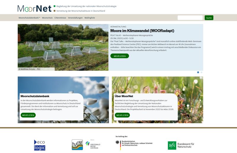 Screenshot of the MoorNet homepage