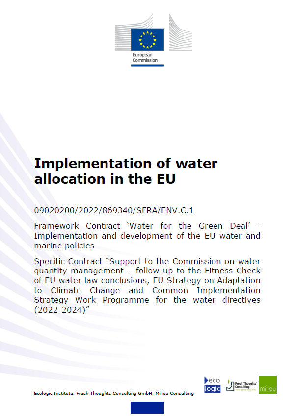 Cover of the report "Implementation of water allocation in the EU" for the European Commission