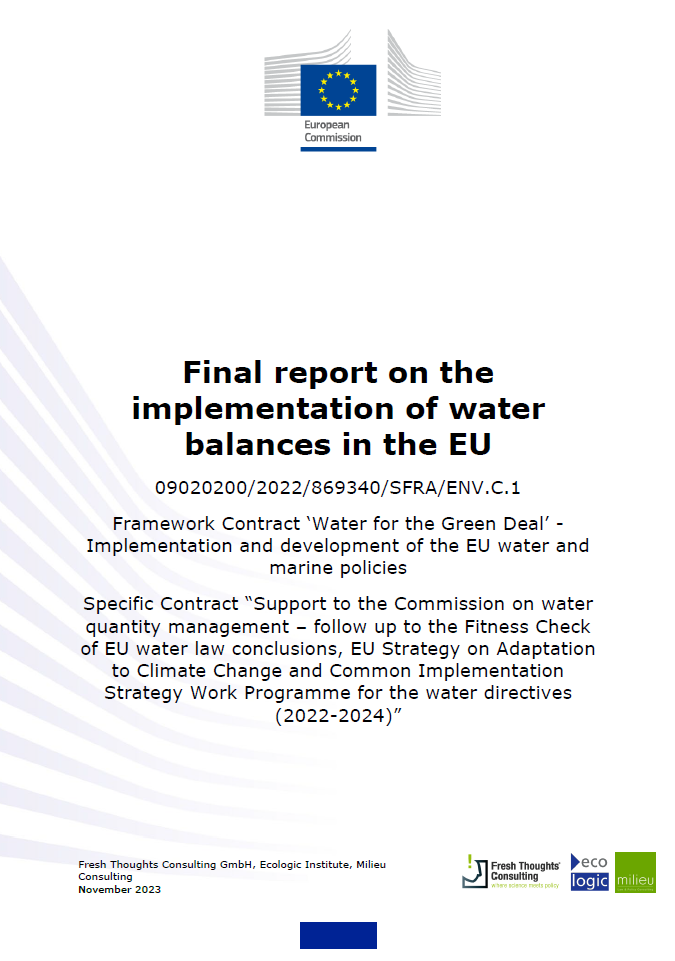 Cover of the EU report "Implementation of water balances in the EU"