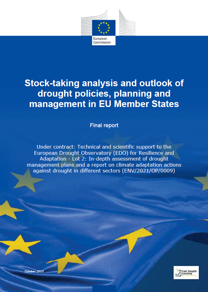 Cover of the final report "Stock-taking analysis and outlook of drought policies, planning and management in EU Member States"
