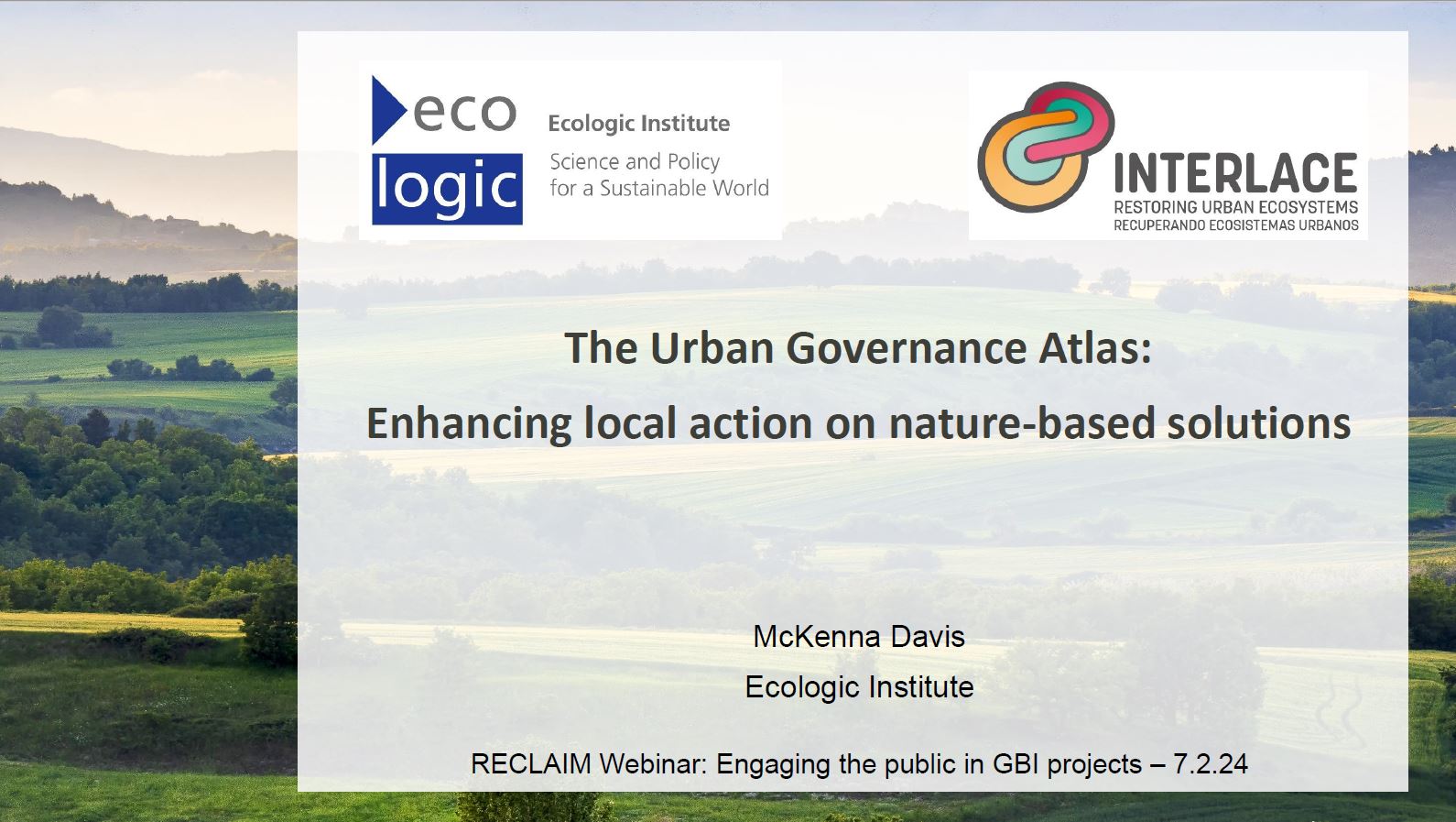 Presentation RECLAIM webinar McKenna Urban Governance Atlas