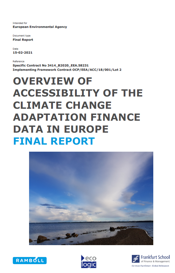 Cover of the EEA report "Overview of Accessibility of the Climate Change Adaptation Finance Data in Europe"