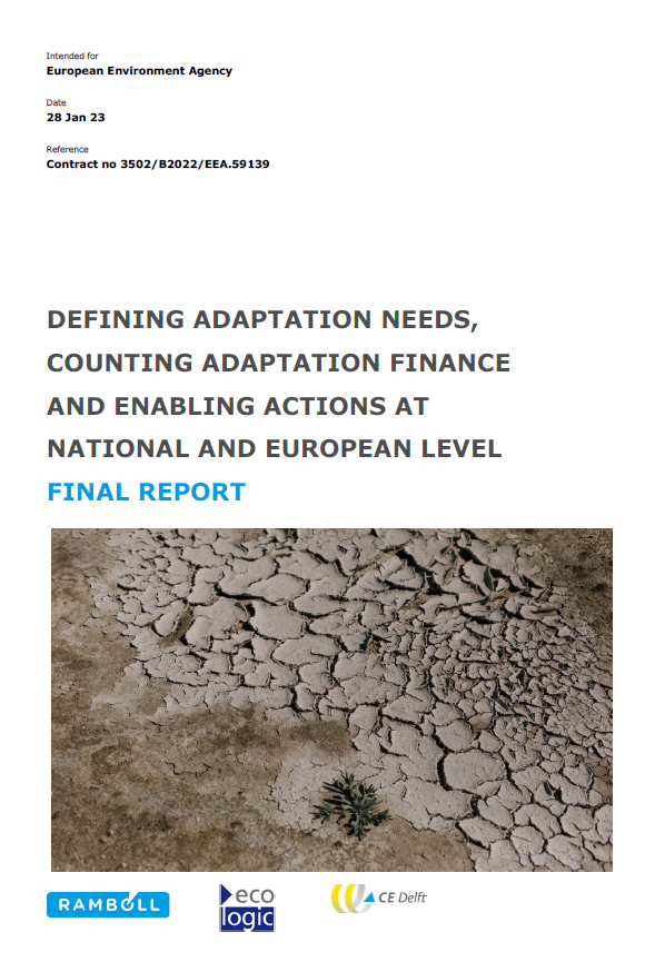 Cover of the EEA report "Defining adaptation needs, counting adaptation finance and enabling actions at national and European level"