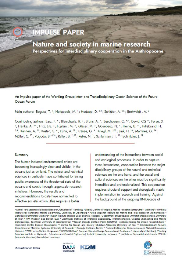 1st page of the impulse paper "Nature and society in marine research Perspectives for interdisciplinary cooperation in the Anthropocene"