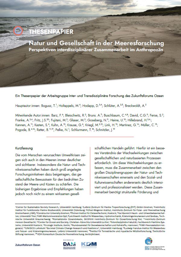 Erste Seite des Thesenpapiers "Natur und Gesellschaft in der Meeresforschung. Perspektiven interdisziplinärer Zusammenarbeit im Anthropozän"