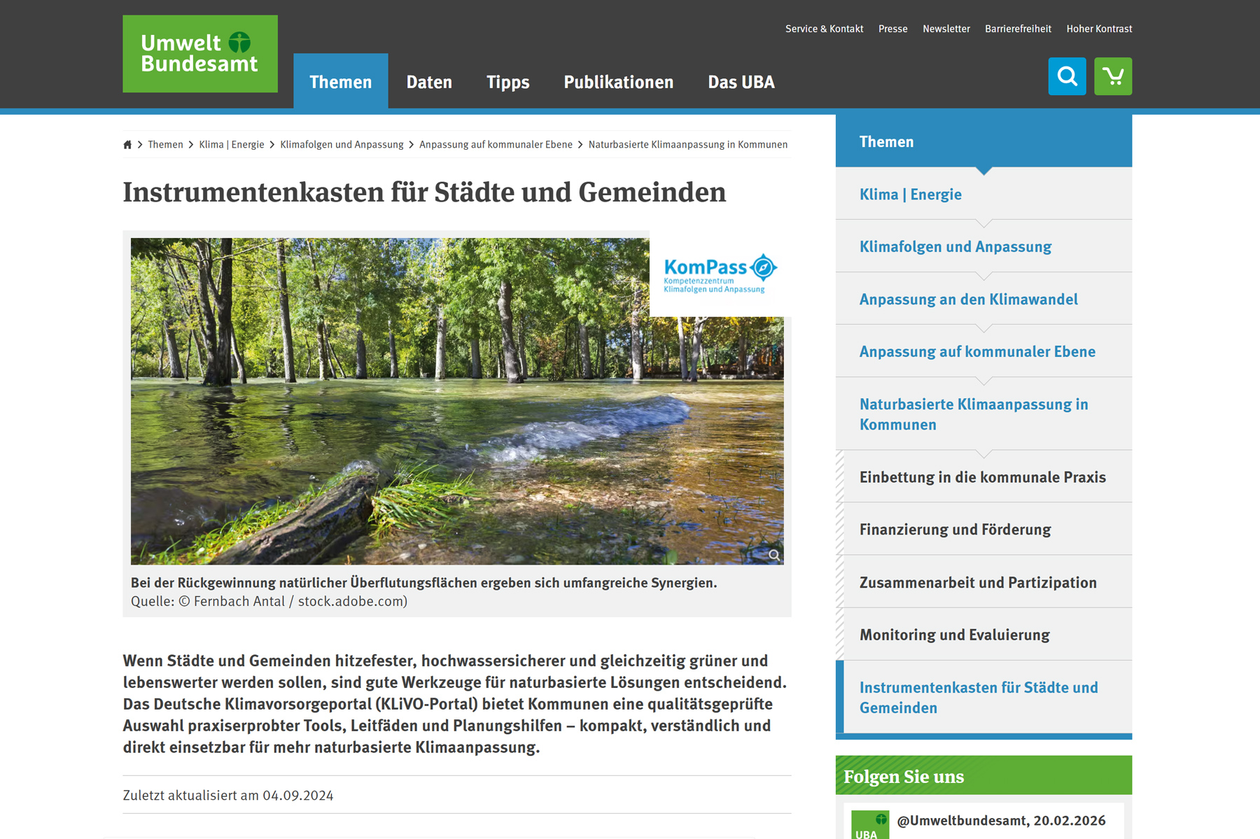 Website View "Toolkit for Nature-Based Climate Adaptation"