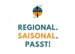 Kopos postcard with project logo. Text: Regional. Saisonal. Passt!