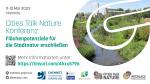 Social Media Karte der Veranstaltung  „Cities Talk Nature Europe“ am 11. und 12. Mai 2023. Im Hintergrund ein grünes Flussufer in der Stadt Chemnitz, Deutschland.