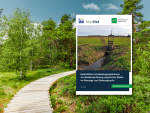 Cover of a policy paper titled “Administrative Leeway for Rewetting Organic Soils in Planning and Regulatory Law” overlaid on a scenic image of a wooden boardwalk through a lush moorland with birch trees and green vegetation under a blue sky.