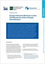 Cover page of a policy brief titled “Europe’s Selective Blindness on Gas: US LNG and the Limits of Supply Diversification,” published in January 2026 by Ecologic Institute, the Norwegian Institute of International Affairs (NUPI), and Clingendael. The document discusses EU gas diversification strategies and the role of US LNG.