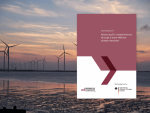 Cover of the Ariadne background paper “Advancing EU competitiveness through a more effective climate transition” displayed against the background of an offshore wind farm at sunset.
