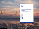 Cover of the Ecologic Institute policy paper “Connecting the dots on EU transition governance” displayed against an offshore wind farm at sunset.