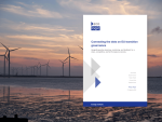 Cover of the Ecologic Institute policy paper “Connecting the dots on EU transition governance” displayed against an offshore wind farm at sunset.